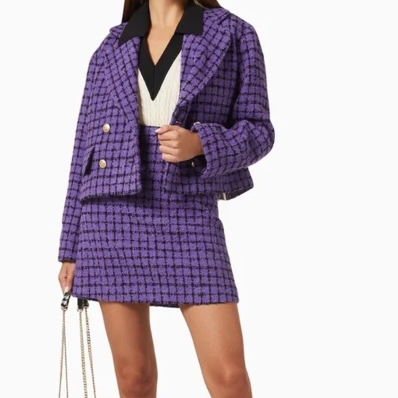 Sandro Simona Purple/Black Cropped Tweed Jacket - Picture 3 of 4